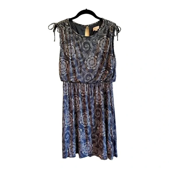 LOFT, CASUAL, SLEEVELESS DRESS IN BLUE PRINT,WITH TOUCHES OF PINK & WHITE.SIZE M - Picture 2 of 7